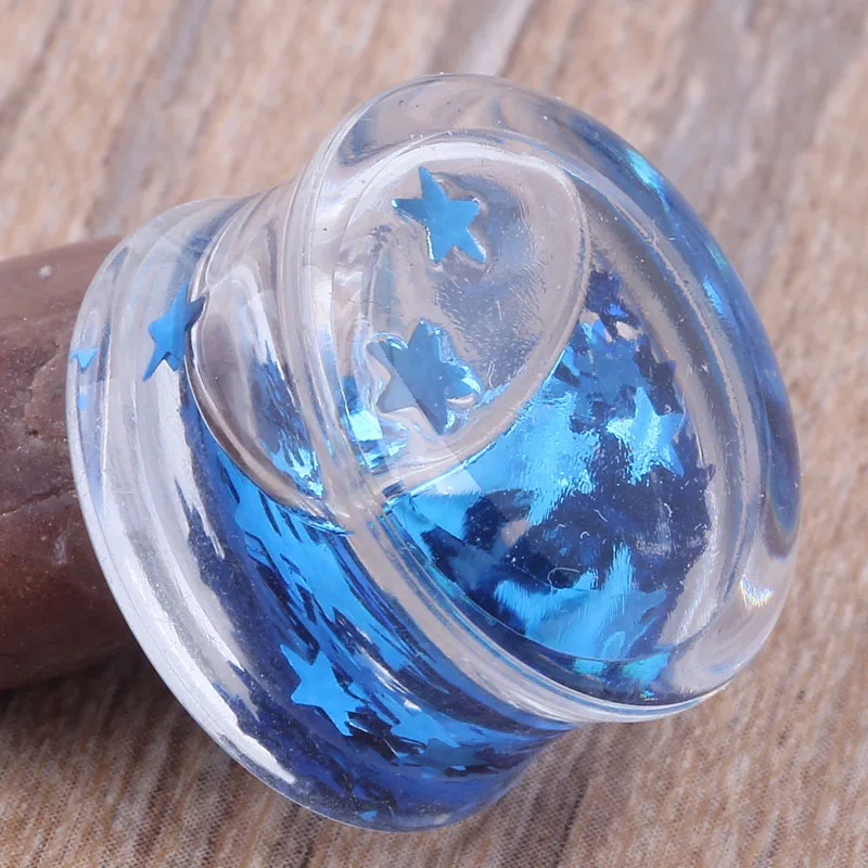 Blue Star Liquid Saddle Acrylic Piercing Body Jewelry Mix 6-16mm 60pcs/lot  Ear Expander Gauge Stretcher Plug And Tunnel