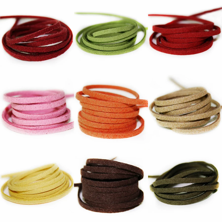 4meters Multi Colours 3mm Flat Faux Suede Korean Velvet Cord string Rope Thread Jewelry Findings for DIY Necklace Bracelet