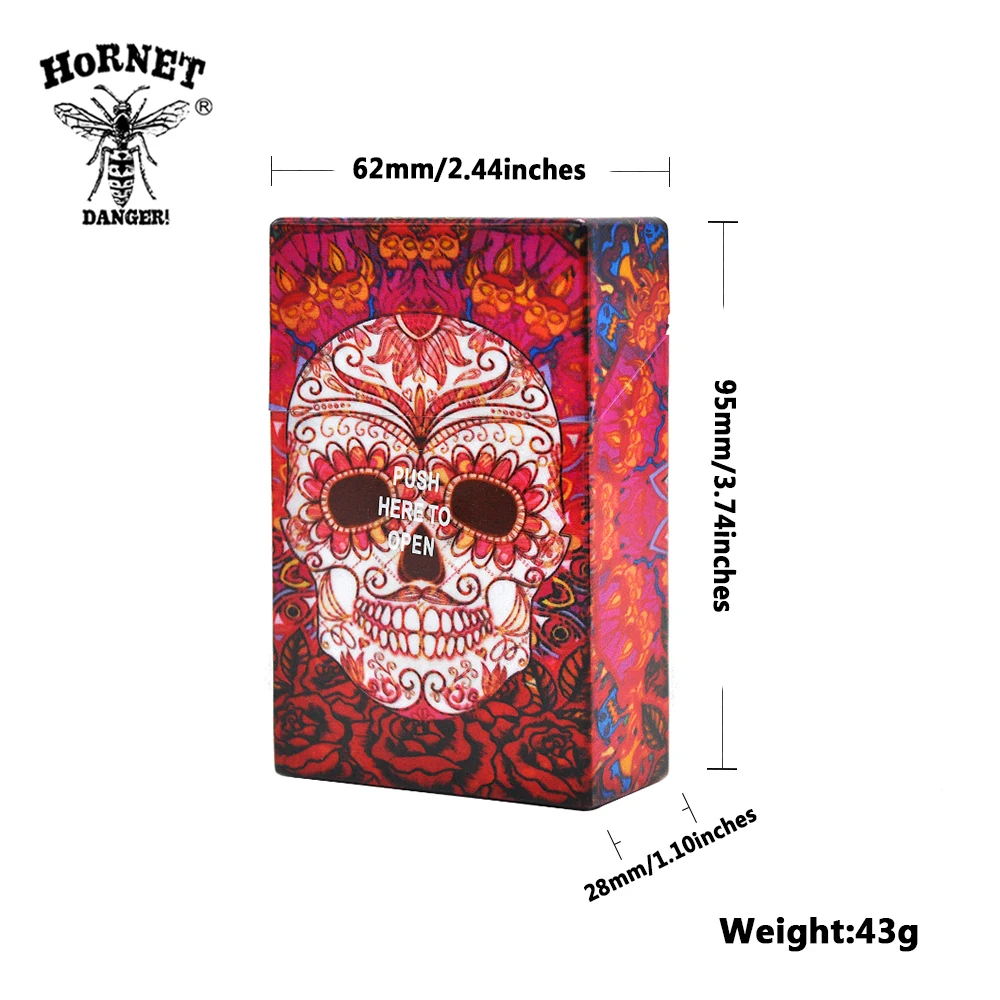 HORNET Skull Plastic Cigarette Case Pocket Size 95mm*60mm Cigarette Tobacco Box Cover Cigarettes Holder Gifts For Men And Women