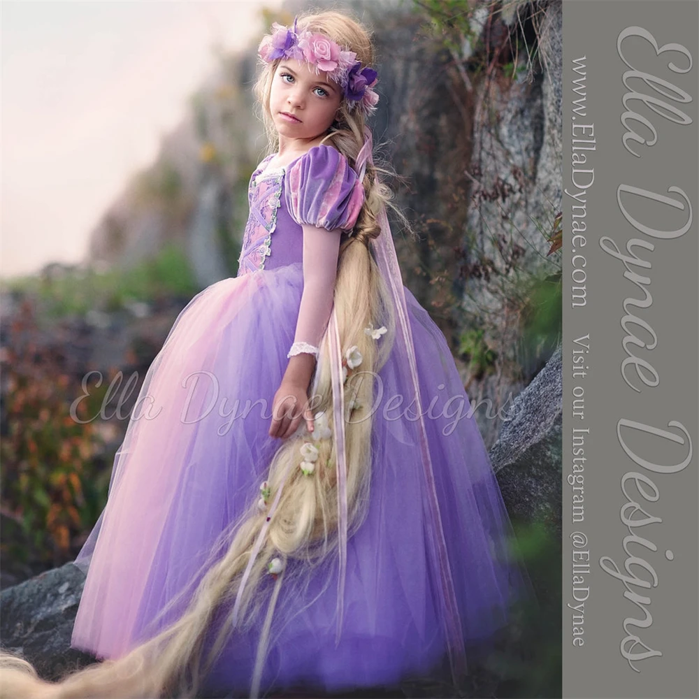 Fancy Girls Princess Sofia Rapunzel Dress Children Gorgeous Floor Length Ball Gowns 2020 Summer Girls Tangled Cosplay Costume