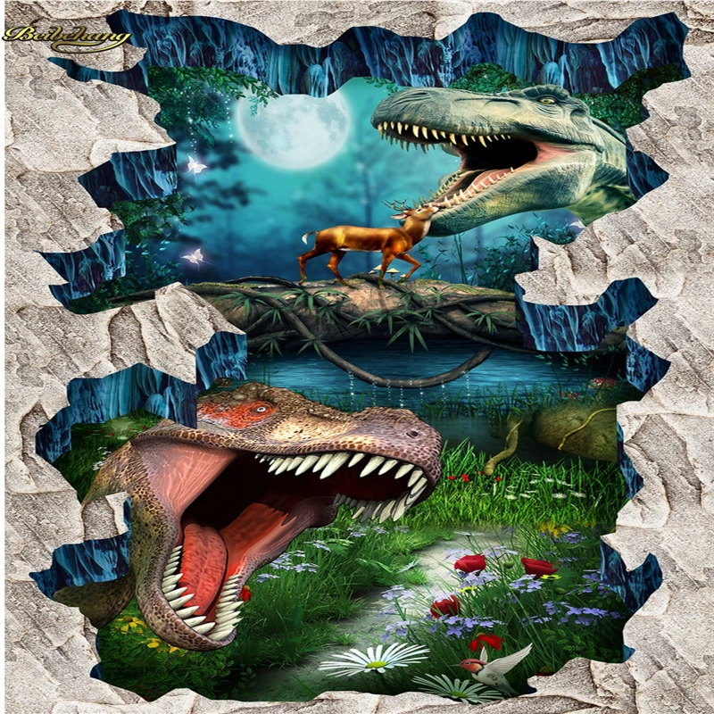 beibehang Custom Photo 3D Floor Painting Wallpaper Original Dinosaur 3D 3D Painting Street painted floor papel de parede