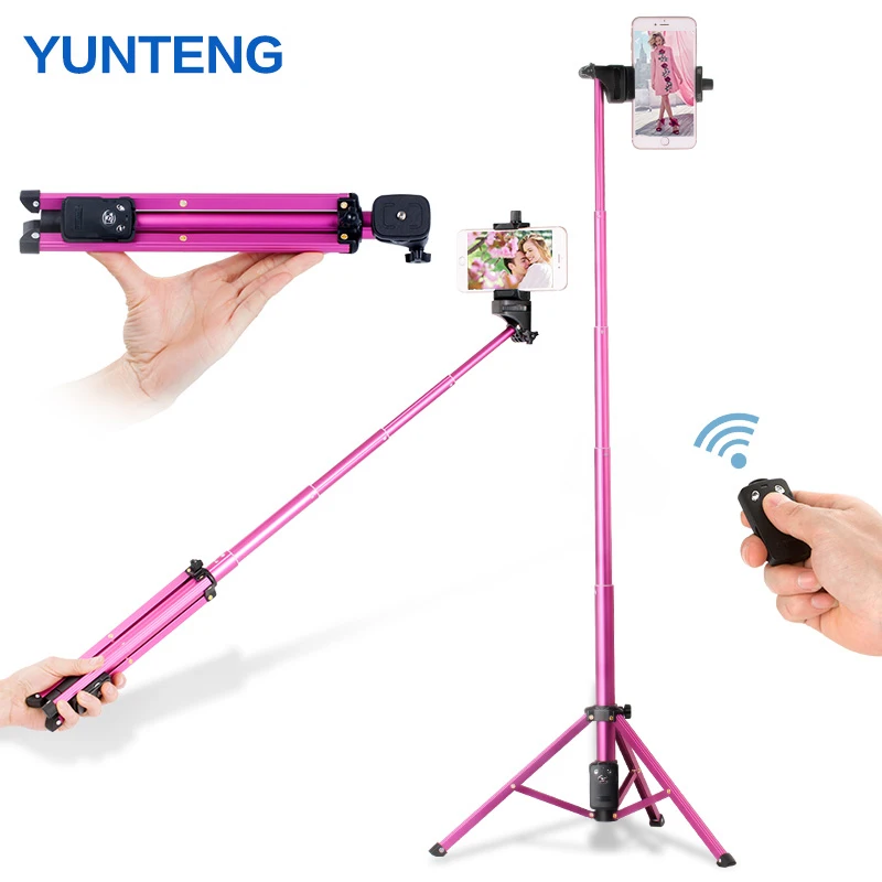 Pink Tripod Self-portrait Monopod Phone Holder Selfie Stick Bluetooth Remote Control for Camera Phone Gopro