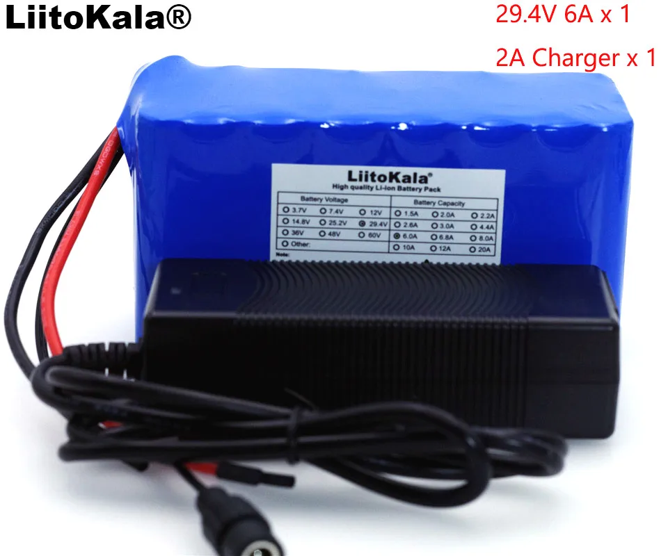 

Liitokala 24V 6Ah 7S3P 18650 Battery 29.4 v 6000mAh BMS Electric Bicycle Moped /Electric/Li ion Battery Pack+ 2A Charger