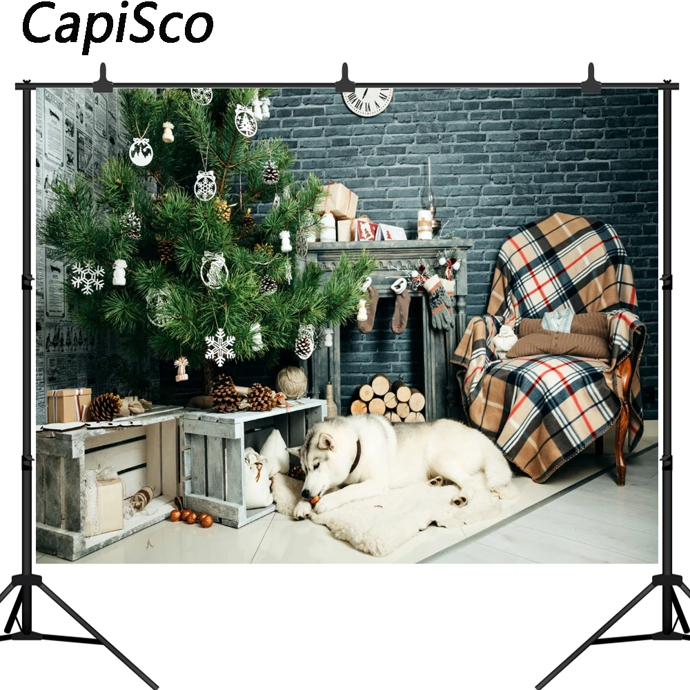 

Capisco Christmas photography backdrop Retro brick walls backgrounds christmas tree Photography backdrops for Photo studio