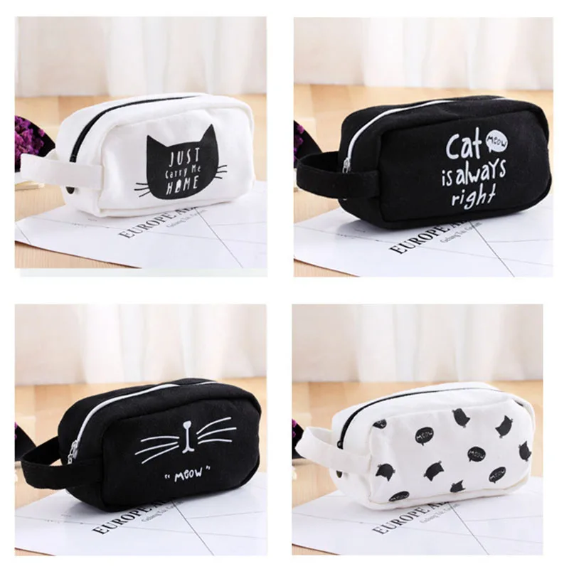 1 Pieces Kawaii Cute Cat Pen Pencil Case Canvas Bags for Girls Kids Gift Korean Stationery Office School Supplies