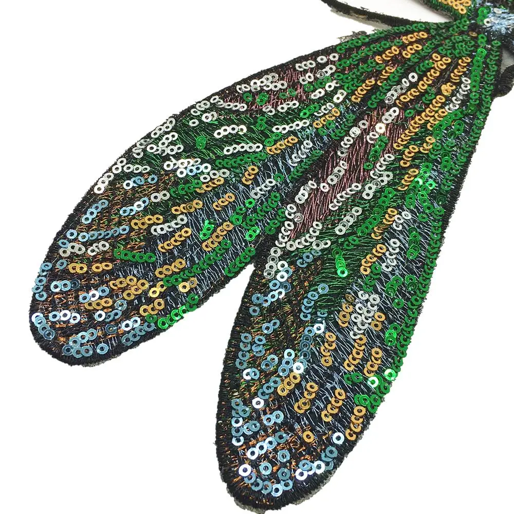 3pc Dragonfly Sequin Embroidery Patch Embroidered Applique Insect Patches For Clothing Appliques Parches Iron On 28x21cm AC1191