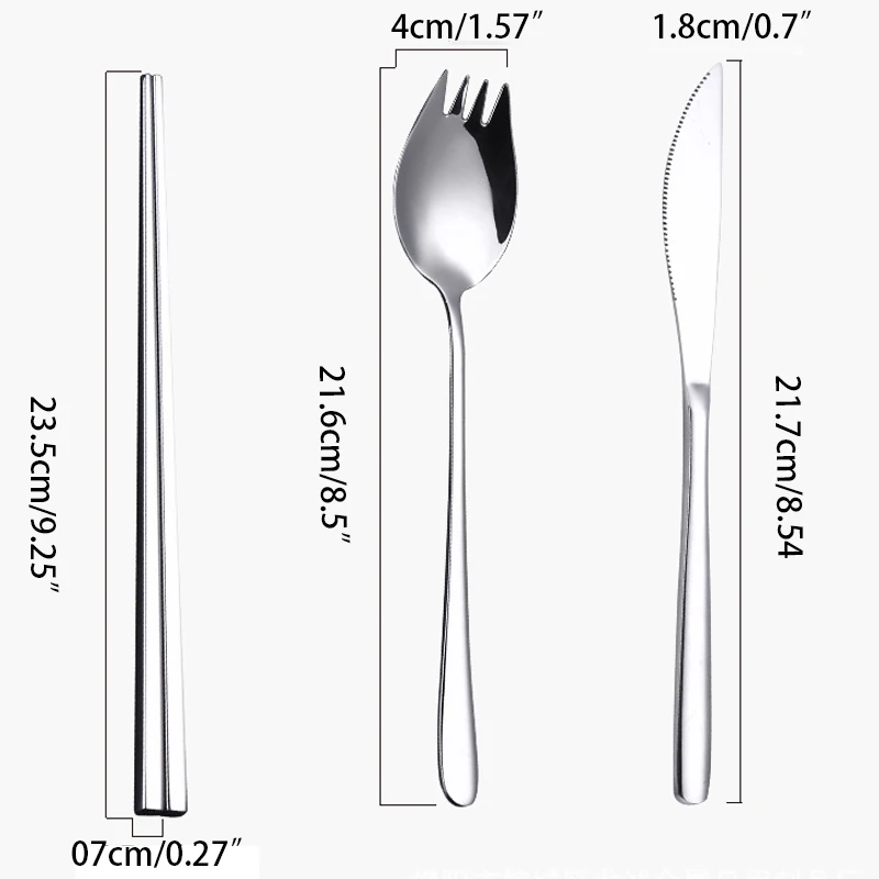 7pcs Stainless Steel Tableware Set Cutlery Knife Forks Chopsticks Drinking Straw Cleaning Brush Dinner Reusable Travel with Bag