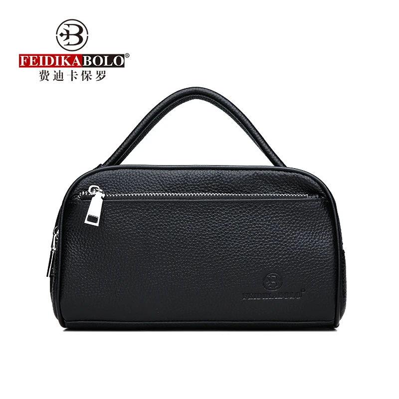 Hot Selling Genuine Cow Leather Men Clutch Bag Double Zipper Men\'s Clutch Fashion Cowhide Business Men Purse Male Mobile Wallets
