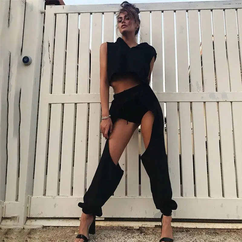 New Arrival Women Cut Out Jogger Pants Gothic Hip Hop High Waist Hollow Out Casual Trousers Streetwear Cargo Pants Female Bottom