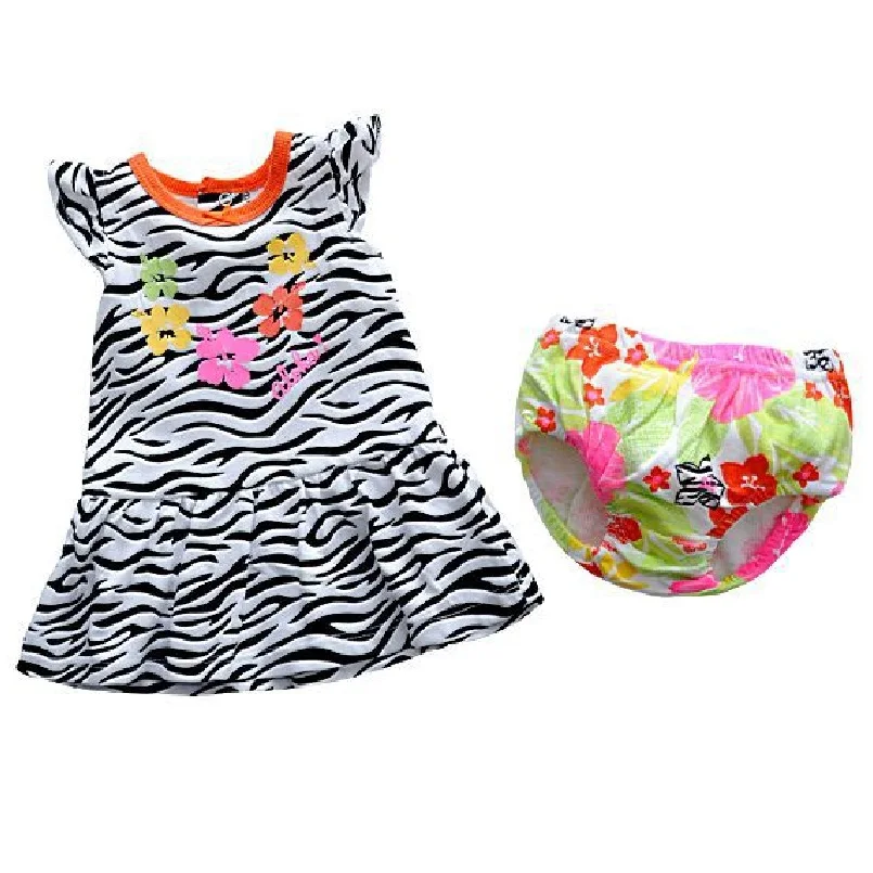 Zebra Baby Girls Dresses Newborn Clothes Sets sleeve dress baby girl clothing bebe underpant