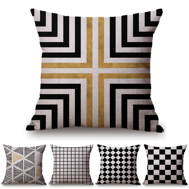 Scandinavian Throw Pillow Case Nordic Style Decorative Cushion Covers Black Yellow Geometric Strips Plaid Cushion Cover for Sofa