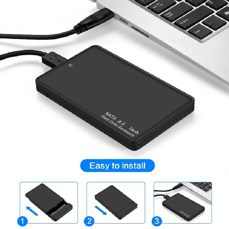 2,5 "USB 3.0 SATA Box Festplatte Externe HDD SSD Gehäuse Schwarz Fall