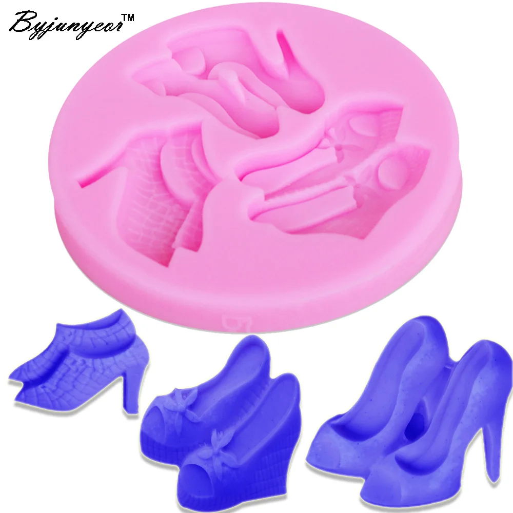 Byjunyeor M408 High-heeled shoes UV Resin Silicone Mold Fondant Chocolate Candy Gumpaste Lollipop Crystal Epoxy Soft Clay Bake T