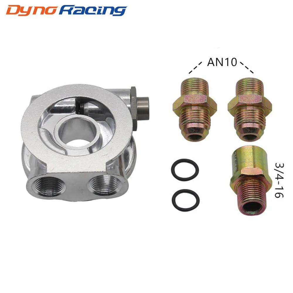 Dynoracing Oil Cooler Filter Sandwich Plate Thermostat Adaptor AN10 Fittings 3/4