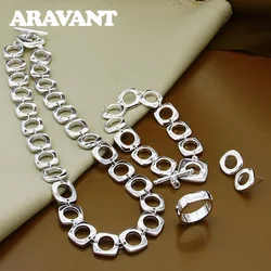 Aravant 925 Silver Square Earrings Rings Necklace Bracelet Set For Women Party Jewelry Christmas Gift