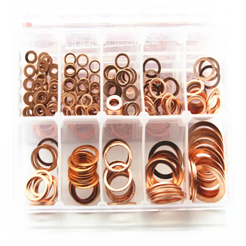 245pcs 10 Sizes Metric Copper Flat Ring Washer Gaskets Assortment Kit