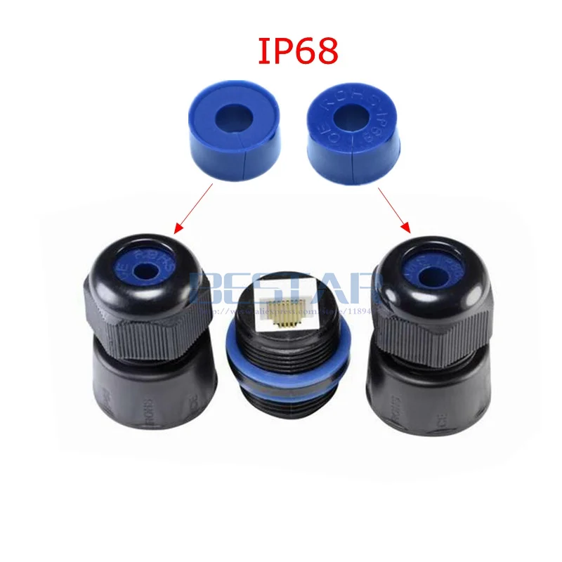 กันน้ำ RJ45 Connector,ethernet LAN RJ 45 CAT6หญิง Double-Head M25 Nut ตรงหัวป้องกันกันน้ำปลั๊ก