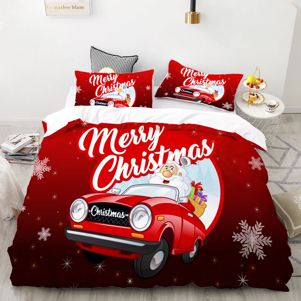 3D HD Digital Printing Custom Bedding Set,Cartoon Duvet Cover Set Kids Baby Child,Christmas Gift Decorations Santa Claus Red Car