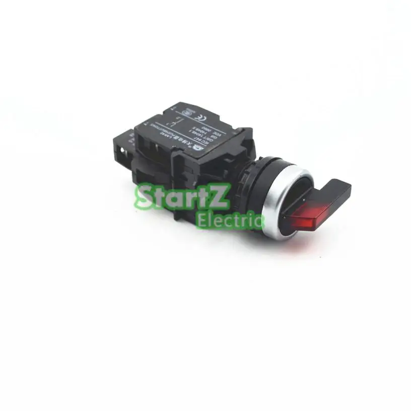 Interruptor de botón pulsador Selector de mango largo, 2 posiciones, rojo con luz