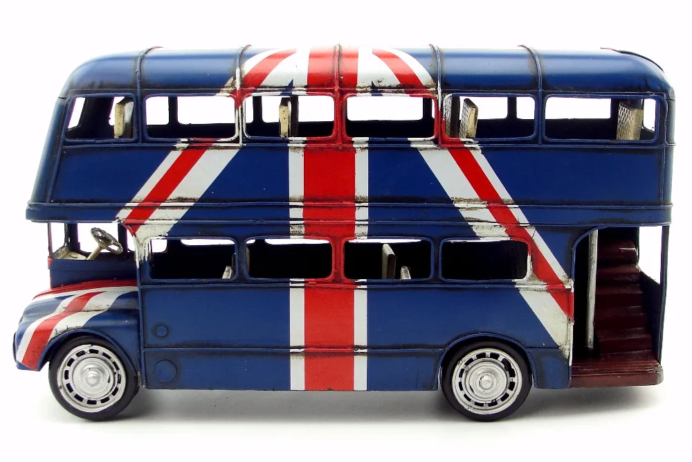 Antique classical London double-decker bus model retro vintage wrought metal crafts for home/pub decoration or birthday gift