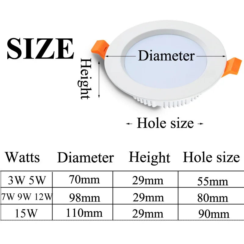 AC220V LED Downlight Thick aluminum 3W 5W 7W 9W 12W 15W Recessed LED Spot Lighting Bedroom Kitchen Indoor led down light lamp