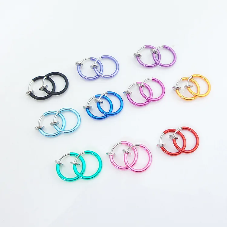 2Pcs Steel Fake Nose Ring & Stud Lip Ear Nose Clip On Fake Piercing Nose Lip Hoop Rings Earrings Golden Rose Ball body jewelry