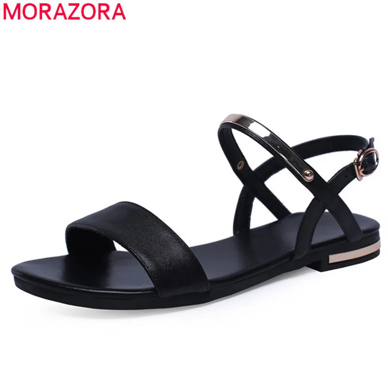 MORAZORA 2021 hot sale sandals women summer shoes buckle comfortable flat shoes lady Beach shoes solid color casual shoes woman