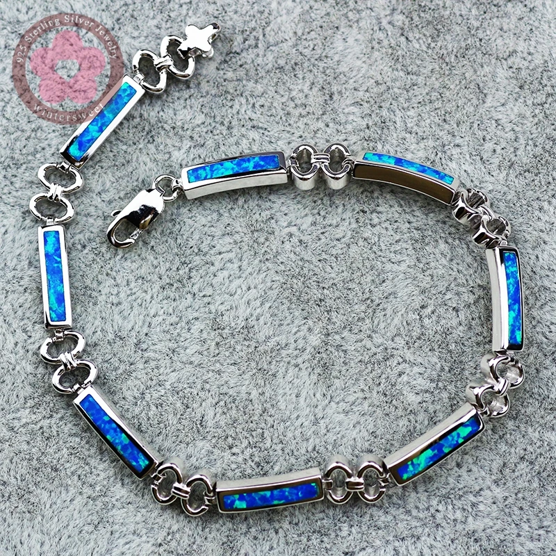 JLB-157 Hot Sale Real 925 Sterling Silver Bracelets Blue Opal Fine Jewelry Trendy Women Friendship Bracelets for  Lady