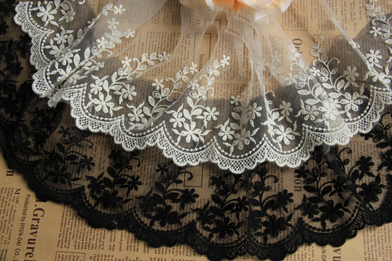 

10 yard 15cm 5.9" wide ivory/black/beige gauze organza embroidered tapes lace trim ribbon ML25L95