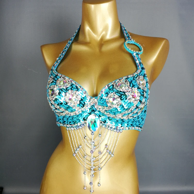 New Womens Lady Belly Dance Costume Bra Beaded Sequin Bra Sexy Belly Dancing Clothes Night Club Bellydance Bra TOPS