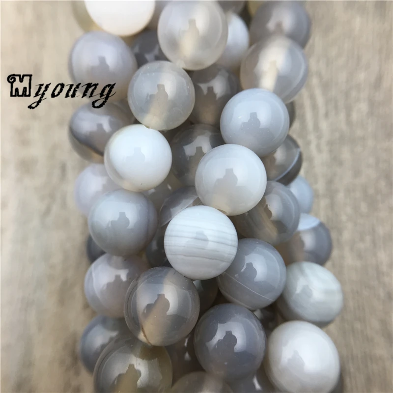 

Smooth Round Grey Lace Banded Agates Beads,Stripped Agates Beads Natural Stone Drilled Beads MY1522