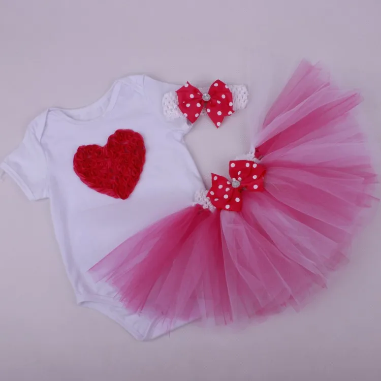 3 Pc New Arrival Sweet Newborn Girl Headband+Romper+Handmade Skirt Tutu Bodysuit Baby Outfit Clothes Set jumpsuit Playsuit Suits