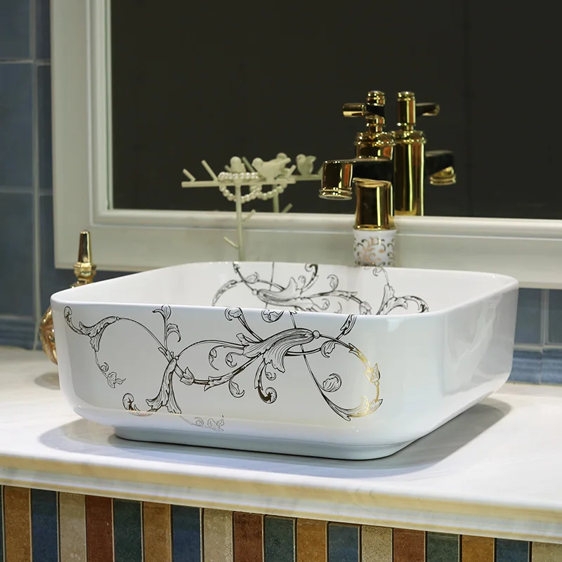 Porcelain Bathroom ceramic counter top sink wash basin popular in europe art basin lavabo ceramic sink square