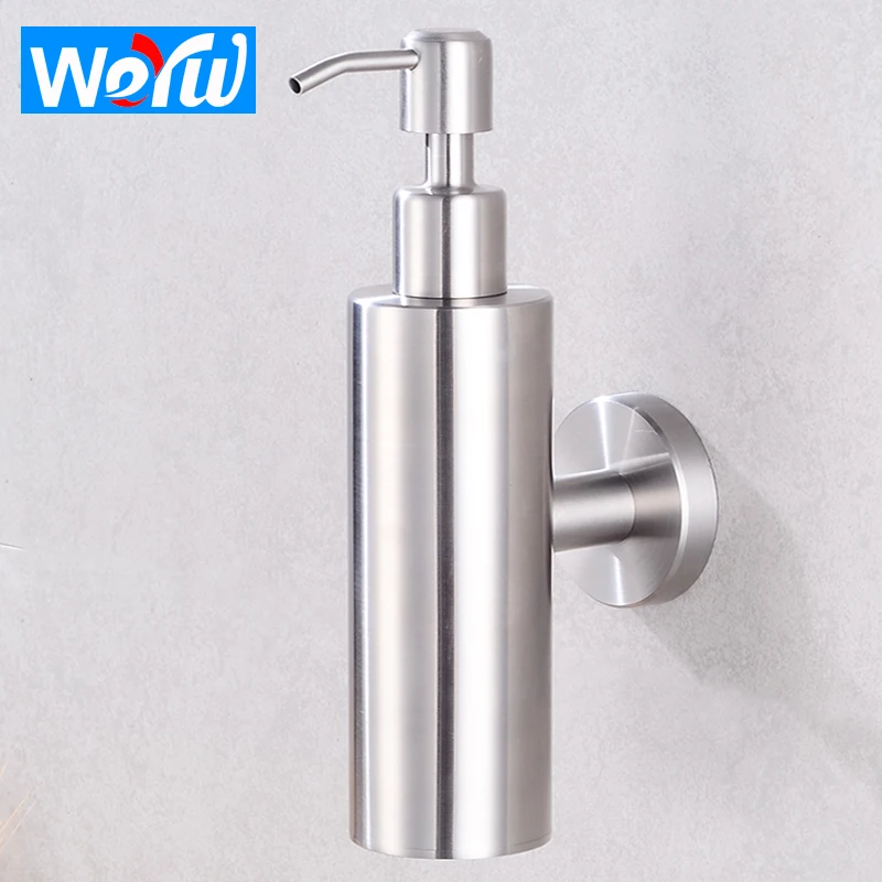 Round Liquid Soap Dispenser Wall Mounted Bathroom Lotion Pump Bottle Stainless Steel Multifunction Hotel Kitchen Sink Detergen