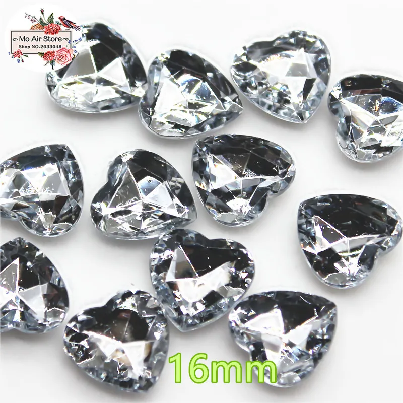 10/12/14/16/20/25mm clear Facets point Acrylic rhinestone stone heart decoration DIY craft no hole