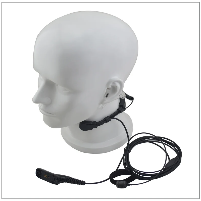 2-Wire Medium-duty Throat Mic Surveillance kit w/ translucent Tube & Finger PTT for APX7000,XPR6500,XIR P8200,MTP6550,DP4801