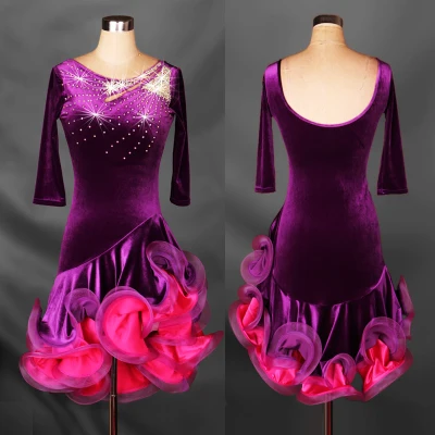 Costume de danse latine en spandex pour jeunes filles, robe de concours de jivedance latine pour femmes, 2XS-6XL