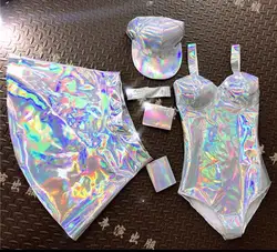 Holographic Dance Clothing Nightclub Performance Women Bar Dancer DJ Dress Suit Stage Sexy