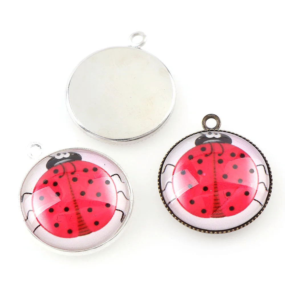 50Pcs 3Colors Inner20mm Necklace Pendant Setting Cabochon Cameo Base Tray Bezel Blank Fit 20mm Cabochons Jewelry Making Findings