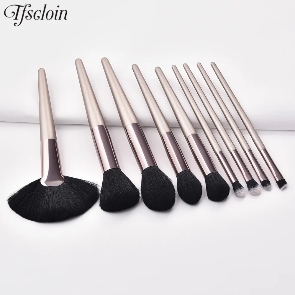 TFSCLOIN – pinceaux de maquillage pro, outil cosmétique, brosses souples, à manche champagne, pour fard à paupières, sourcils, 9 pièces