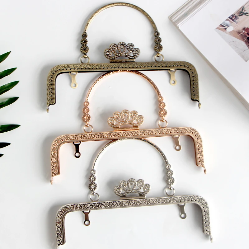 Handle 20cm Bow Square Gold Box Bag Hardware Parts Purse Frame Chain Loop Bag Accessories Diy Retro Meal Frame Coin Purse