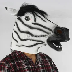 Zebra Head Mask Realistic Horse Latex Mask With Soft Horsehair Halloween Masquerade Full Face Animal Cosplay Party Costume Props