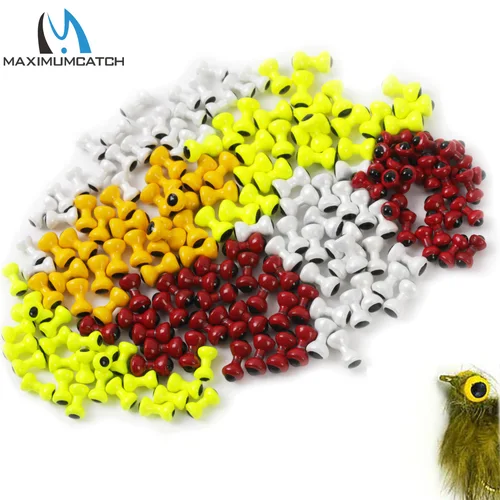 Maximumcatch 25 piezas Ojos de pintura Cuentas para atar moscas Amarillo/Naranja/Rojo/Blanco Mancuerna Cuentas redondeadas Ojos gemelos