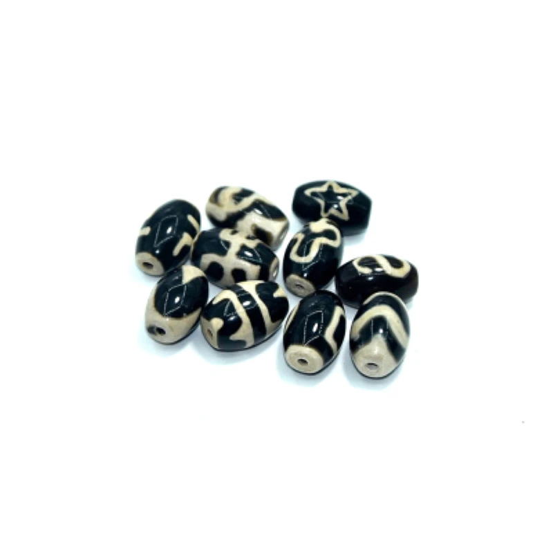 10pcs/lot Agate beads Black/white DZI 8*12mm tiger tooth lotus Money Big men hook men&women jewelry DIY Free Shipping 2