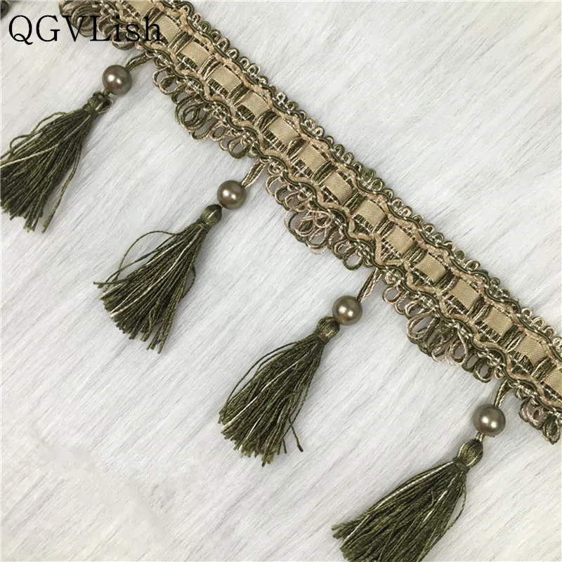 

QGVLish 12M/lot Pearl Beads Curtain Tassel Fringe Lace Trim Belts Ribbon DIY Sewing Sofa Stage Curtain Accessories Home Decor