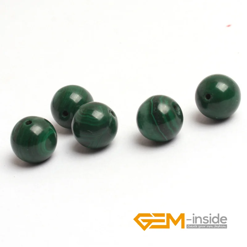 Natural Green Malachite Stone Round Loose Spacer Accessorries Beads  For Jewelry Making 5 Piece to sale Free Shipping