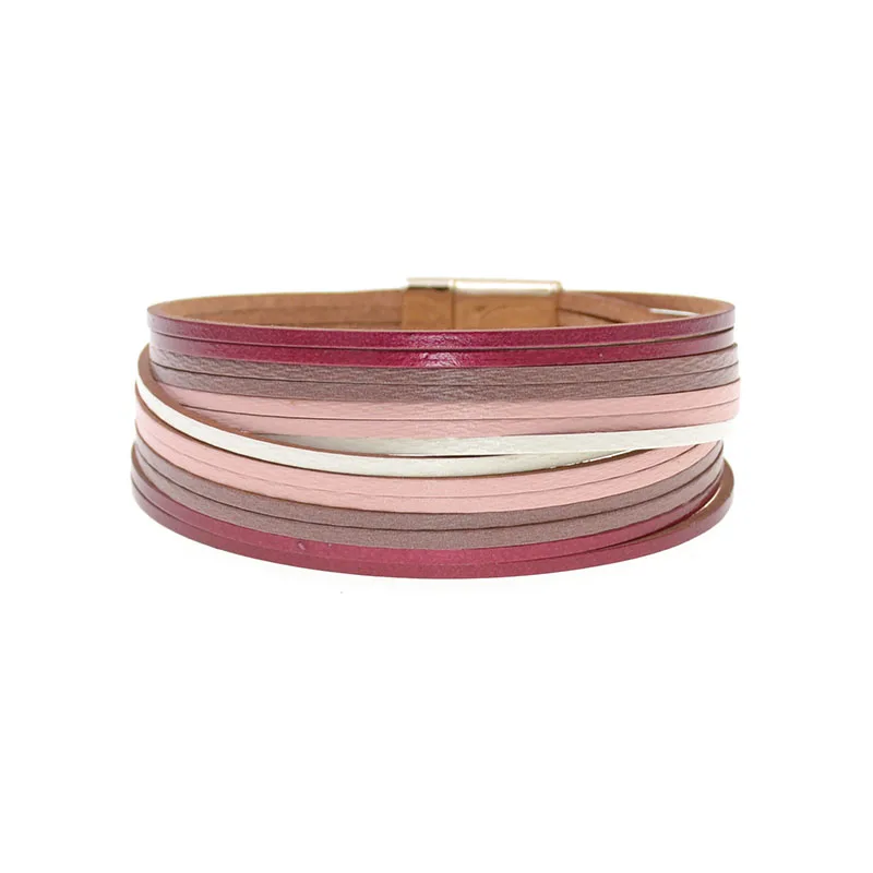 WELLMORE 6 Color Fashion Leather charm Bracelets For Women Men Multiple Layers wrap Bracelets Couples fashion Jewelry wholesale image 3
