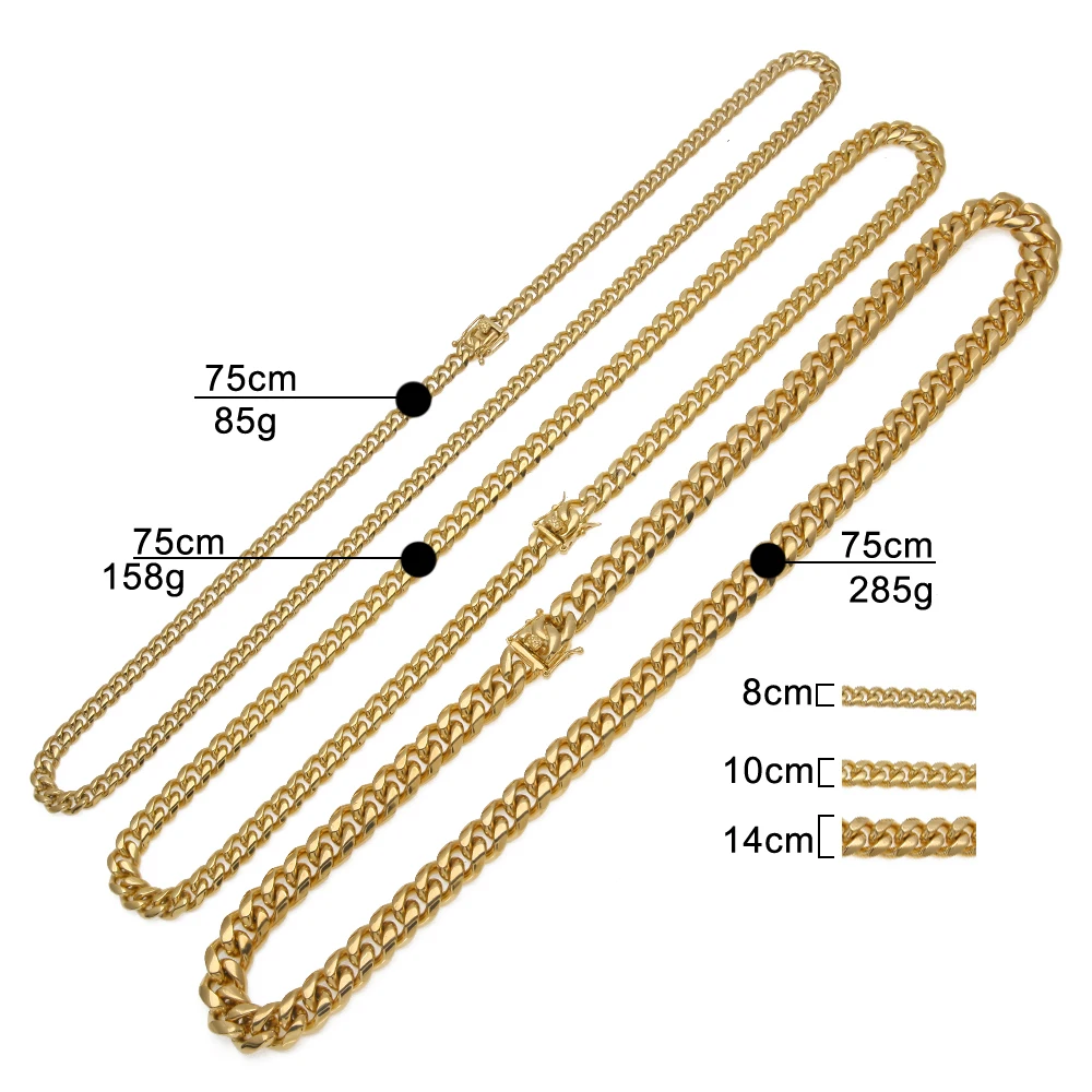 THE BLING KING Solid Clasp Stainless Steel Cuban Link Chain Top Quality 8/10/12/14mm Choker Necklace Fashion Hiphop Men Jewelry