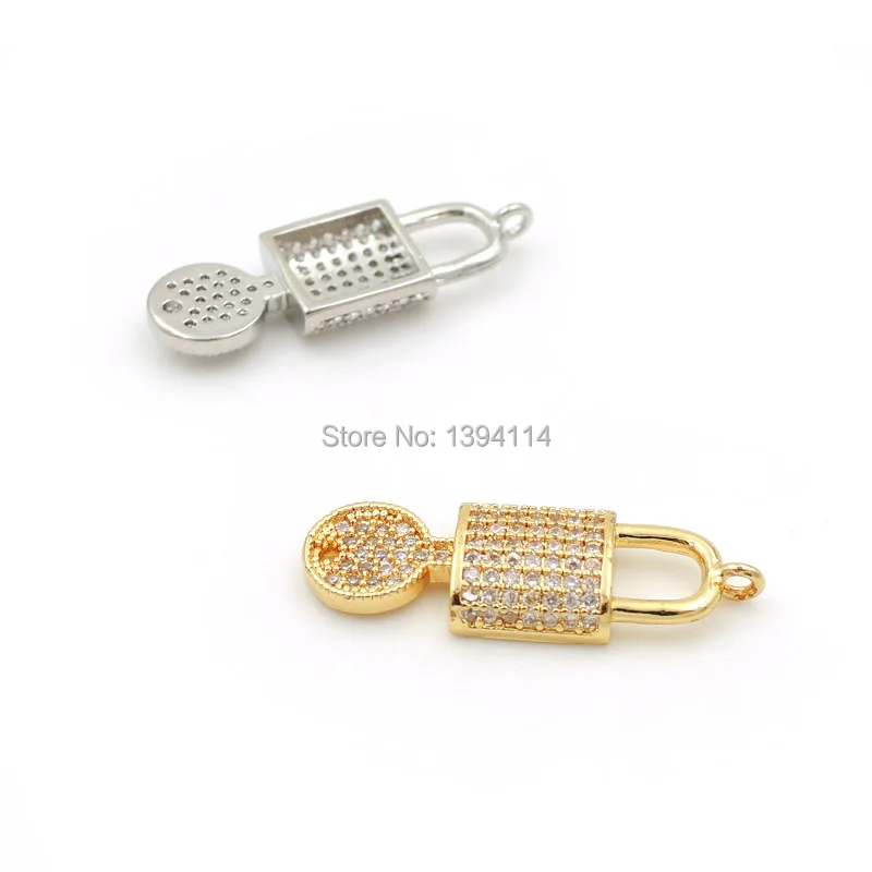 26*9*3mm Micro Pave Clear CZ Combination Connector Of Lock & Key Fit For Women As DIY Bracelets Accessory