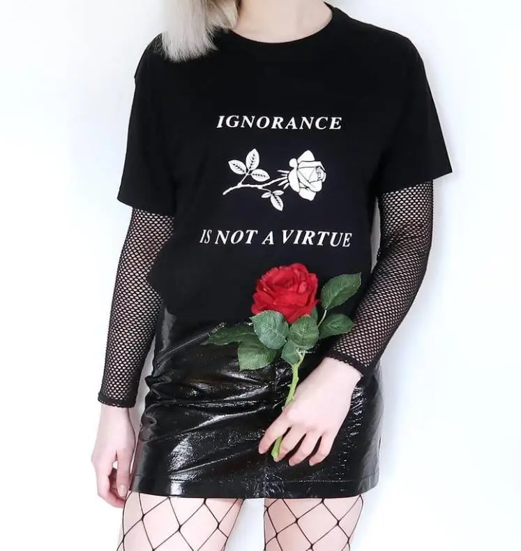 Ignorance Is Not a Virtue T-Shirt Aesthetic Clothing Tumblr Grunge Rose Harajuku Tee Stylish Vintage Letter quote goth art shirt